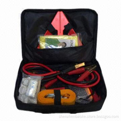 OEM emergency road kit with triangle, wire cable, tow rope